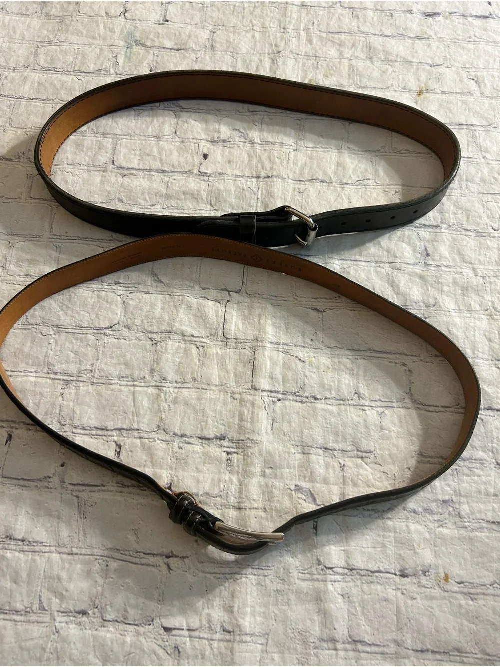 ROBERT TALBOTT MADE IN ITALY BLACK LEATHER & CHUNKY BLACK LEATHER BELTS SIZE 42